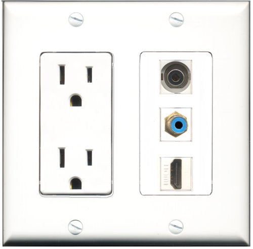 RiteAV - 15 Amp Power Outlet 1 Port HDMI 1 Port RCA Blue 1 Port 3.5mm Decorative Wall Plate
