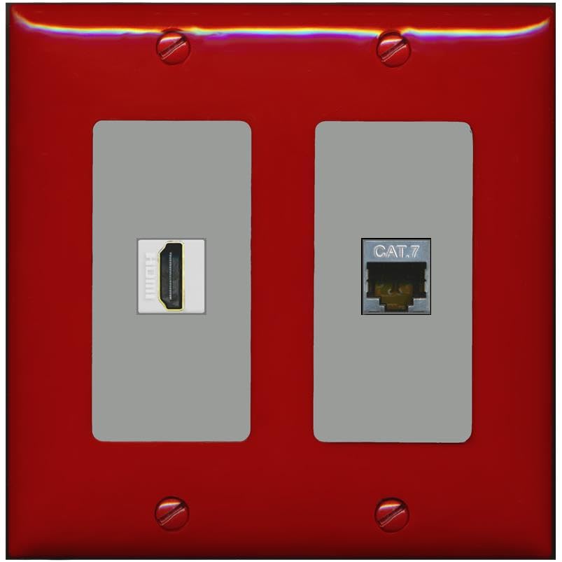 RiteAV HDMI and Cat7 Wall Plate - 2 Gang [Red/Gray]