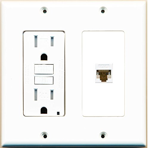 RiteAV (2 Gang Decorative 15A GFCI Outlet Cat6 White Wall Plate White