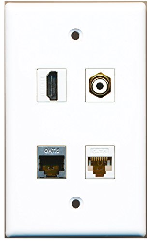 RiteAV - 1 Port HDMI 1 Port RCA White 1 Port Shielded Cat6 Ethernet 1 Port Cat6 Ethernet White Wall Plate