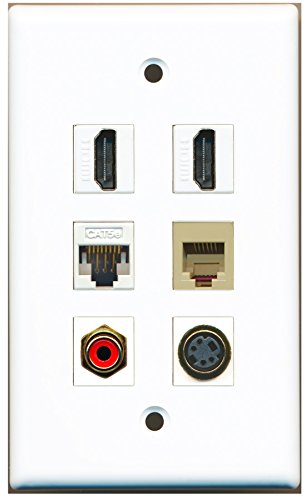 RiteAV - 2 HDMI 1 Port RCA Red 1 Port Phone RJ11 RJ12 Beige 1 Port S-Video 1 Port Cat5e Ethernet White Wall Plate
