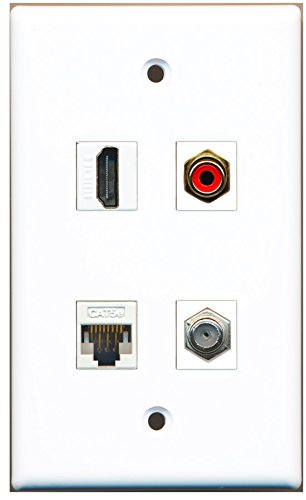 RiteAV - 1 Port HDMI 1 Port RCA Red 1 Port Coax Cable TV- F-Type 1 Port Cat5e Ethernet White Wall Plate