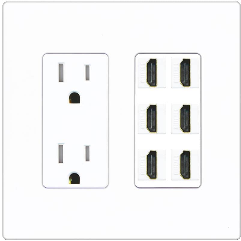 RiteAV HDMI Wall Plate 6 Port - Tamper-Resistant [Screwless White]