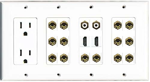 RiteAV - (4 Gang 15A Power Outlet 2 HDMI 2 RCA White 14 Banana Wall Plate White