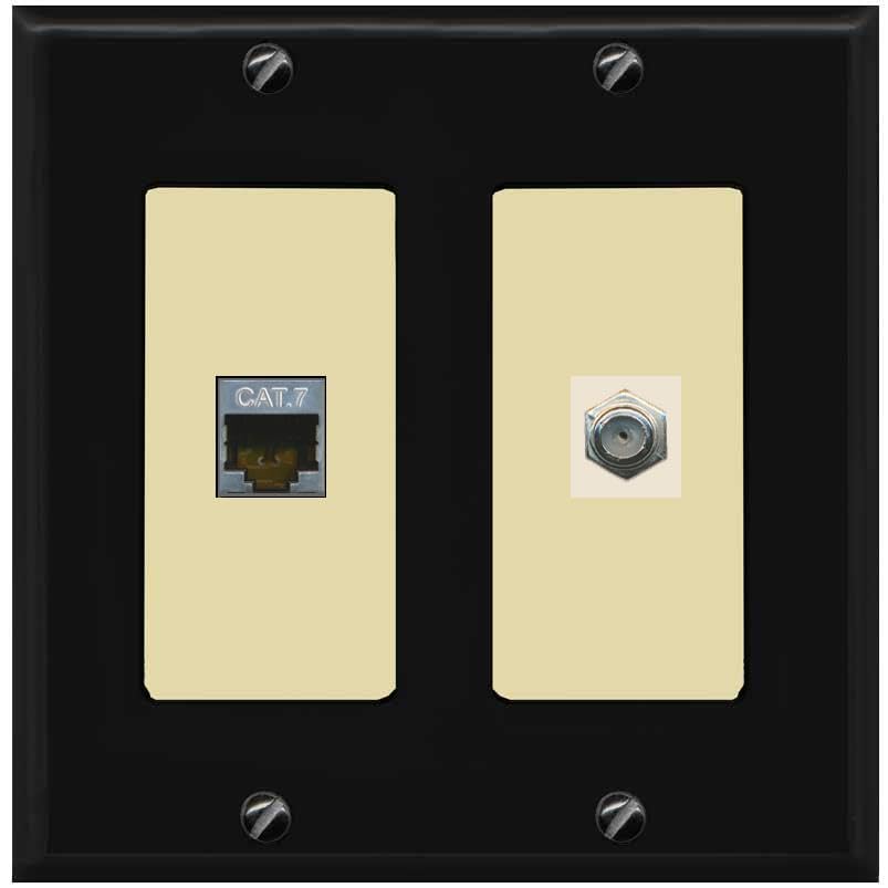 RiteAV Coax and Cat7 Wall Plate - 2 Gang [Black/Ivory]