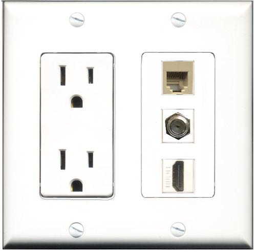 RiteAV - 15 Amp Power Outlet 1 Port HDMI 1 Port Coax 1 Port Phone Beige Decorative Wall Plate