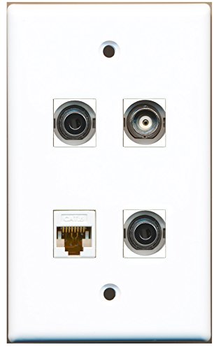 RiteAV - 2 Port 3.5mm 1 Port BNC 1 Port Cat6 Ethernet White Wall Plate