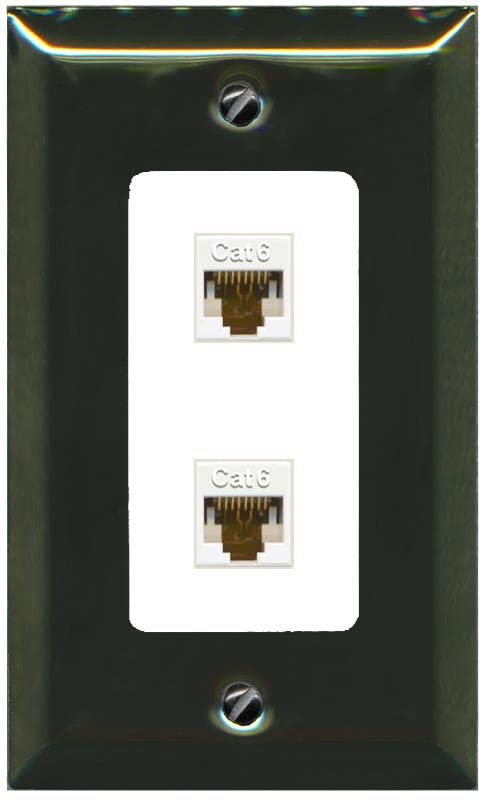 RiteAV 2 Port Cat6 Ethernet Wall Plate - 1 Gang [Brass/White]