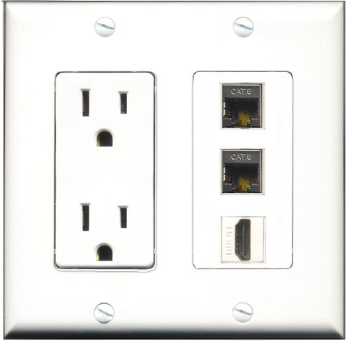 RiteAV - 15 Amp Power Outlet 1 Port HDMI 2 Port Shielded Cat6 Ethernet Ethernet Decorative Wall Plate