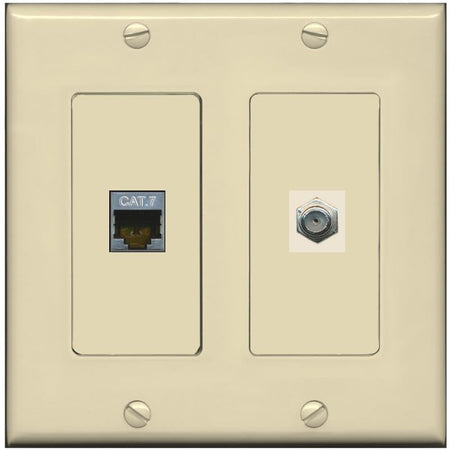 RiteAV Coax and Cat7 Wall Plate - 2 Gang [Ivory/Ivory]