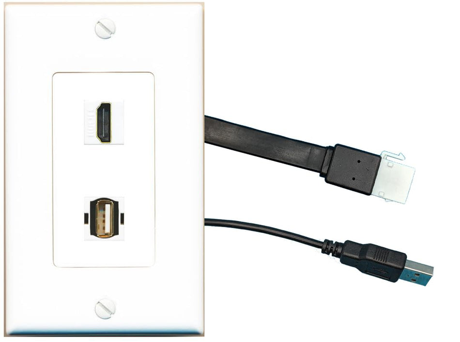 RiteAV HDMI USB2 Wall Plate with Pigtail Dongle Extension White