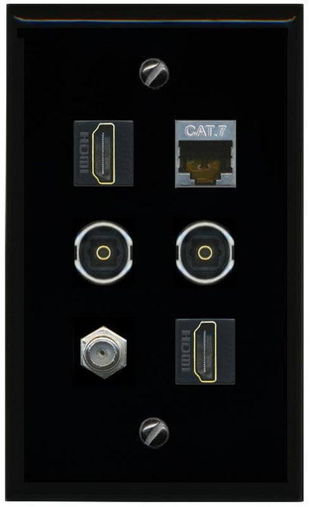 RiteAV CAT7 Coax 2 HDMI 2 TOSLINK Flat/Solid Wall Plate [Black]