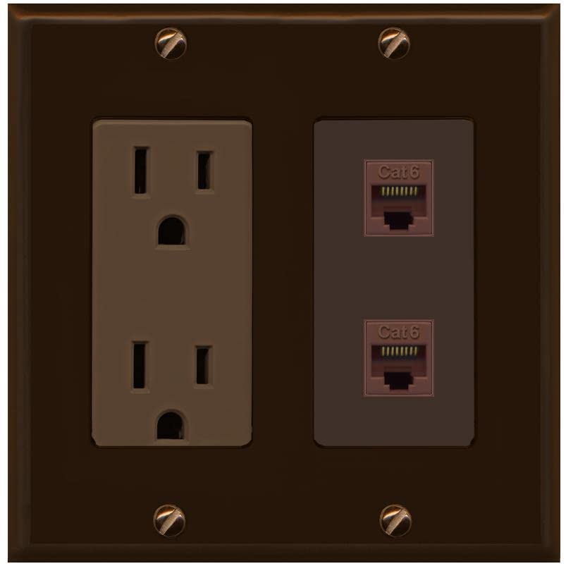 RiteAV 2 Port Cat6 Ethernet Wall Plate - Outlet [Brown/Brown]