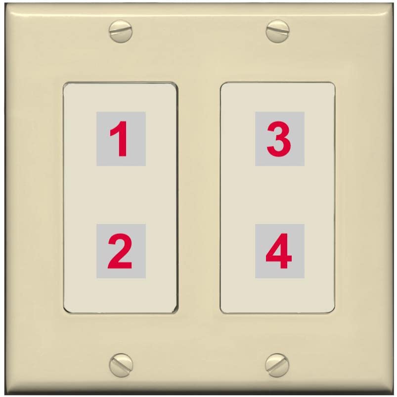 RiteAV Custom 4 Port Custom Wall Plate - 2 Gang [Ivory/Light-Almond]