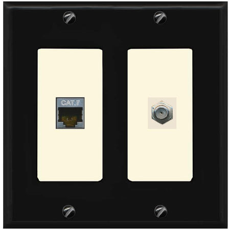 RiteAV Coax and Cat7 Wall Plate - 2 Gang [Black/Light-Almond]
