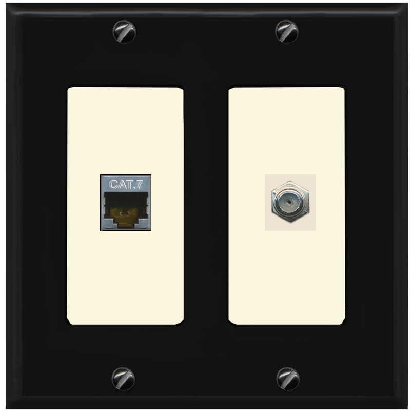 RiteAV Coax and Cat7 Wall Plate - 2 Gang [Black/Light-Almond]