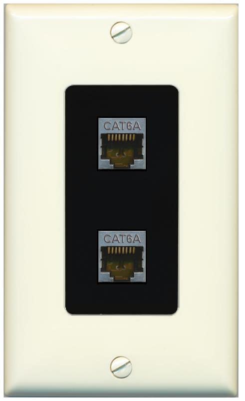 RiteAV 2 Port Cat6A Wall Plate - 1 Gang [Light-Almond/Black]