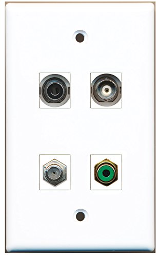 RiteAV - 1 Port RCA Green 1 Port Coax Cable TV- F-Type 1 Port 3.5mm 1 Port BNC Wall Plate