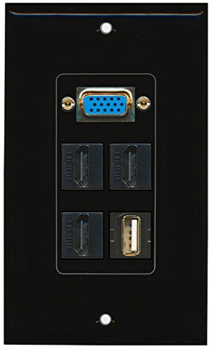 RiteAV (1 Gang Decorative Svga USB A-A (Black) 3 HDMI Black Wall Plate Black