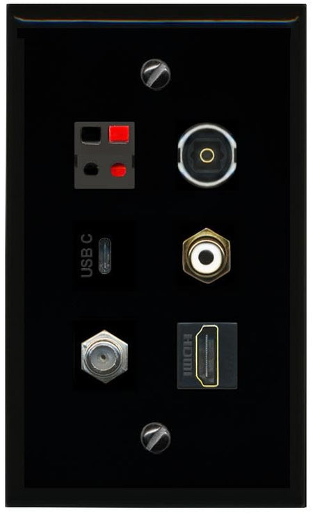 RiteAV COAX HDMI RCA WHITE SPEAKER TOSLINK USBC Flat/Solid Wall Plate [Black]