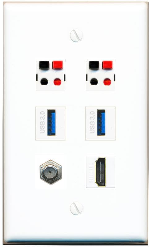 RiteAV COAX HDMI 2 SPEAKER 2 USB-3 Flat/Solid Wall Plate [White]