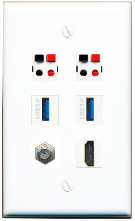 RiteAV COAX HDMI 2 SPEAKER 2 USB-3 Flat/Solid Wall Plate [White]