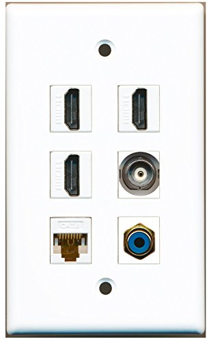 RiteAV - 3 HDMI 1 Port RCA Blue 1 Port BNC 1 Port Cat6 Ethernet White Wall Plate