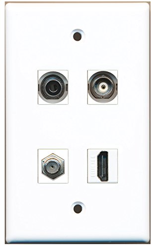 RiteAV - 1 Port HDMI 1 Port Coax Cable TV- F-Type 1 Port 3.5mm 1 Port BNC Wall Plate