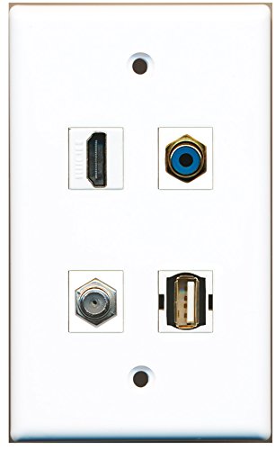 RiteAV - 1 Port HDMI 1 Port RCA Blue 1 Port Coax Cable TV- F-Type 1 Port USB A-A Wall Plate
