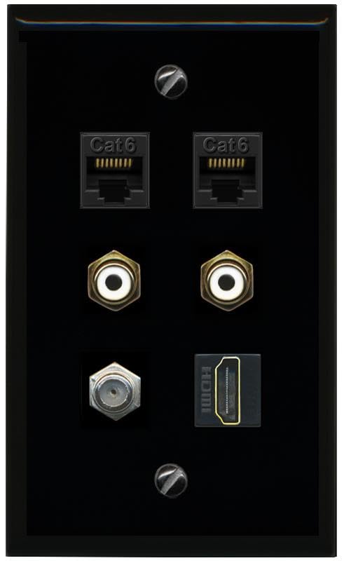 RiteAV 2 CAT6 COAX HDMI 2 RCA WHITE Flat/Solid Wall Plate [Black]