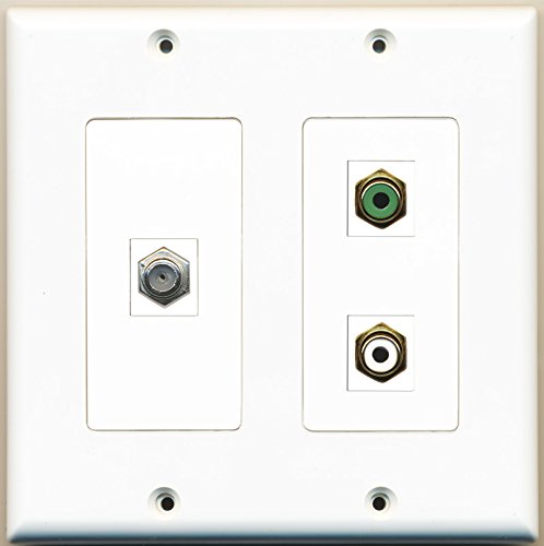 RiteAV - 1 Port RCA White 1 Port RCA Green 1 Port Coax Cable TV- F-Type - 2 Gang Wall Plate