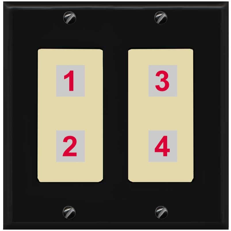 RiteAV Custom 4 Port Custom Wall Plate - 2 Gang [Black/Ivory]
