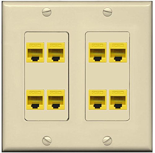 RiteAV (2 Gang Decorative 8 Cat5e Yellow Wall Plate Ivory