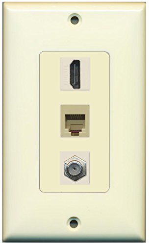 RiteAV - 1 Port HDMI 1 Port Coax Cable TV- F-Type and 1 Port Phone RJ11 RJ12 Beige Decorative Wall Plate - Light Almond