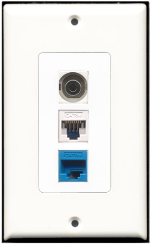 RiteAV 1 Port 3.5mm 1 Cat5e Ethernet White 1 Cat5e Ethernet Blue Wall Plate OVERSIZED