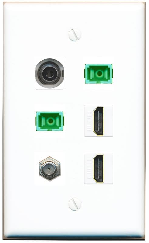 RiteAV 3.5mm Coax 2 HDMI 2 SC-APC-SX Flat/Solid Wall Plate [White]