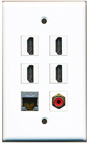 RiteAV - 4 Port HDMI 1 RCA Red 1 Shielded Cat6 Ethernet Wall Plate
