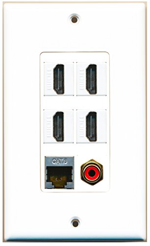 RiteAV 4 Port HDMI 1 RCA Red 1 Shielded Cat6 Ethernet Wall Plate OVERSIZED
