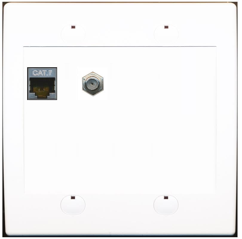 RiteAV Coax and Cat7 Wall Plate - Flat 2 Gang [White/White]