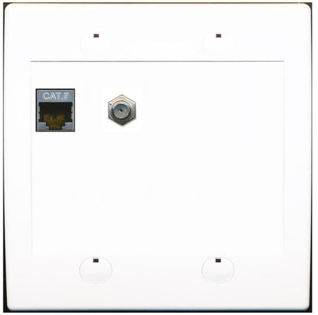 RiteAV Coax and Cat7 Wall Plate - Flat 2 Gang [White/White]