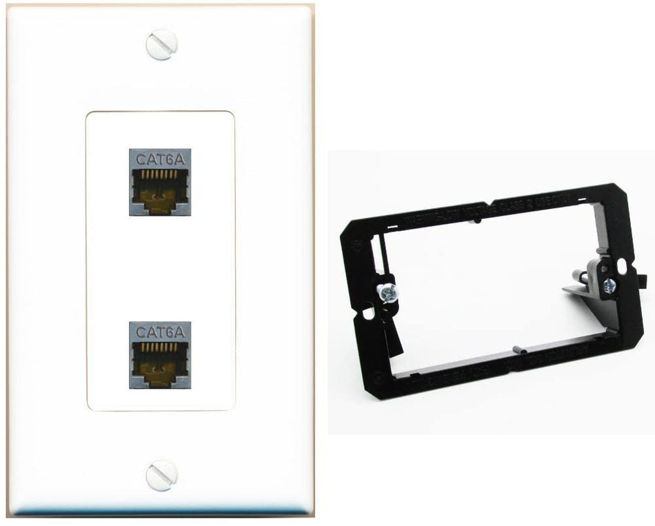 RiteAV 2 Port Cat6A Wall Plate - 1 Gang w-Bracket [White/White]