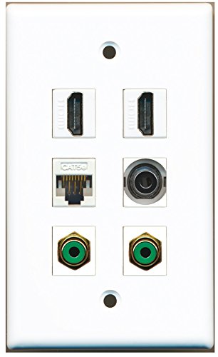 RiteAV - 2 HDMI 2 Port RCA Green 1 Port 3.5mm 1 Port Cat5e Ethernet White Wall Plate