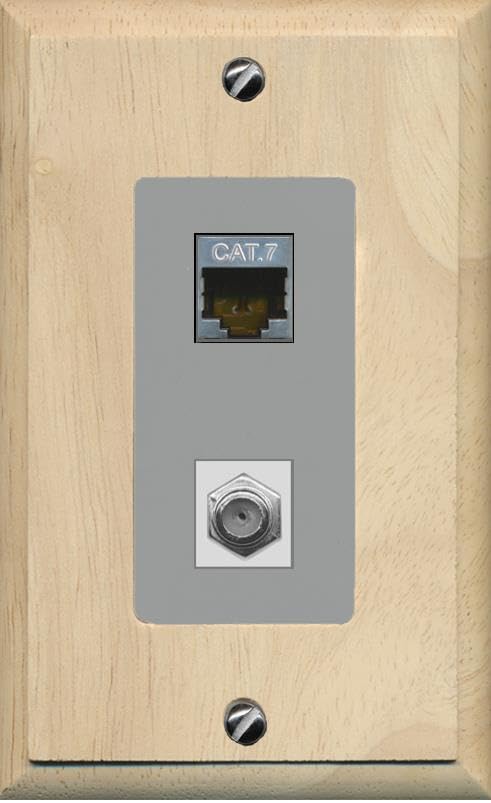 RiteAV Coax and Cat7 Wall Plate - 1 Gang [Wood/Gray]