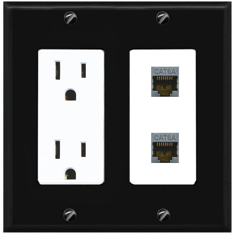 RiteAV 2 Port Cat6A Wall Plate - Outlet [Black/White]