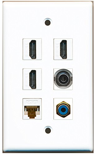 RiteAV - 3 HDMI 1 Port RCA Blue 1 Port 3.5mm 1 Port Cat6 Ethernet White Wall Plate