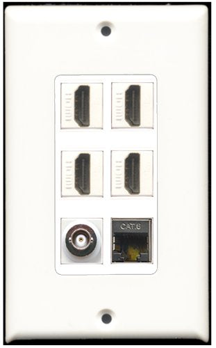 RiteAV - 4 Port HDMI 1 Shielded Cat6 Ethernet 1 BNC Wall Plate White