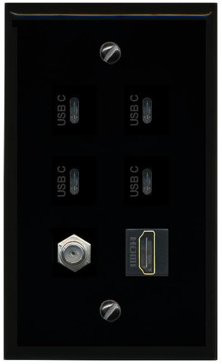RiteAV Coax HDMI 4 USBC Flat/Solid Wall Plate [Black]