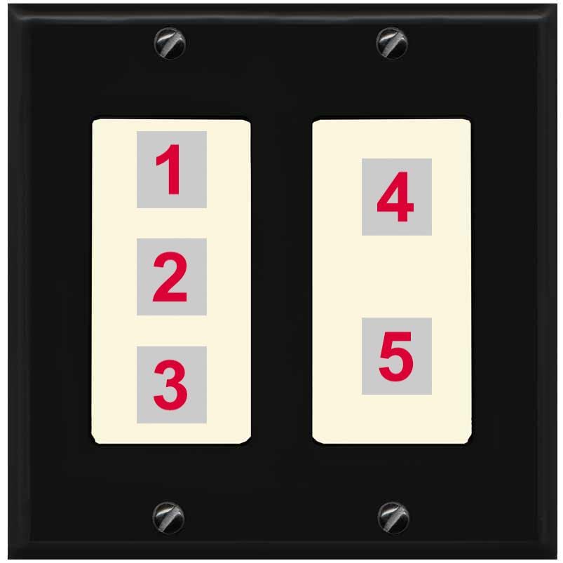 RiteAV Custom Wall Plate 5 Port - 2 Gang [Black/Light-Almond]