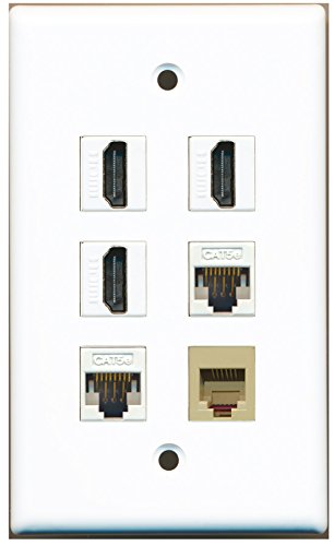 RiteAV - 3 HDMI 1 Port Phone RJ11 RJ12 Beige 2 Port Cat5e Ethernet White Wall Plate