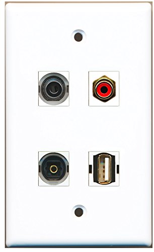 RiteAV - 1 Port RCA Red 1 Port USB A-A 1 Port Toslink 1 Port 3.5mm Wall Plate